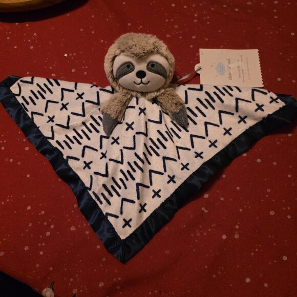 Cloud Island Sloth Security Blanket Lovey Navy Blue Satin Trim Lovie Baby Plush - Picture 11 of 11